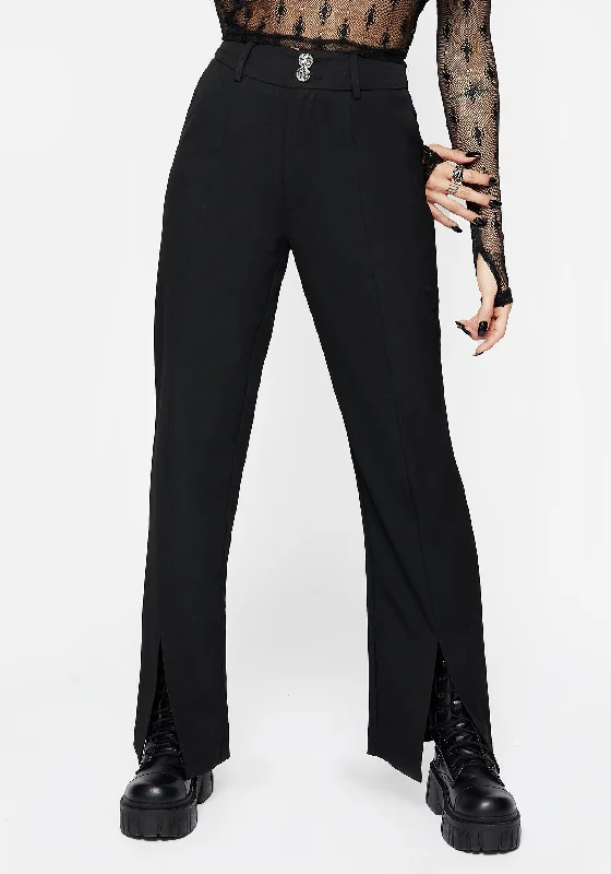 Marian Front Split Straight Leg Tailored Trousers Trousers Leather Faux
