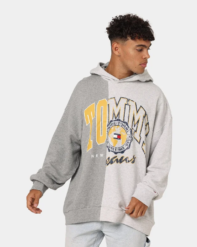 Tommy Jeans Archive Cut And Sew Hoodie Silver Grey Heather Hoodie with Mock Neck Collared Structured