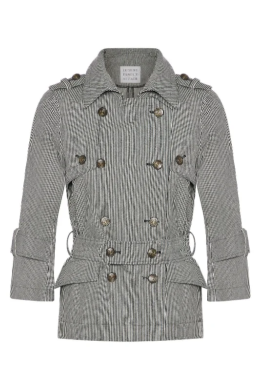 CLAUDIA Striped Cotton Canvas Belted Summer Jacket Jacket Blazer Coat