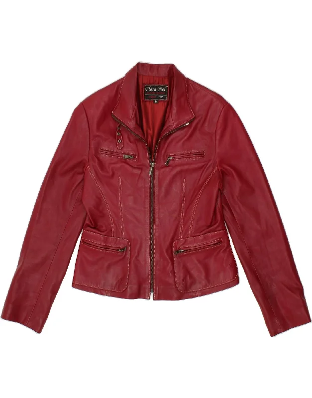 VINTAGE Womens Leather Jacket IT 44 Medium Red Leather Insulated Jacket Fitted Jacket Loose Jacket