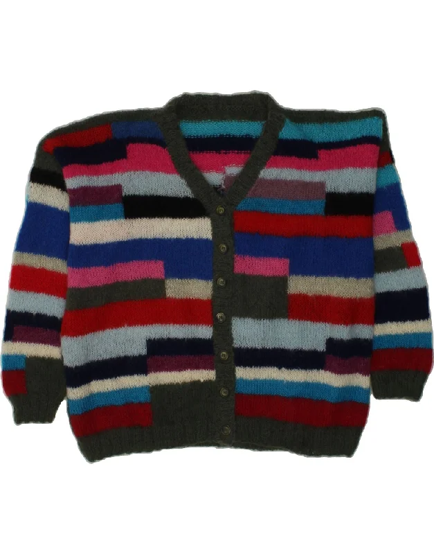 VINTAGE Womens Cardigan Sweater UK 22 3XL Multicoloured Colourblock Notch Collar Peter Pan Collar Cowl Neck