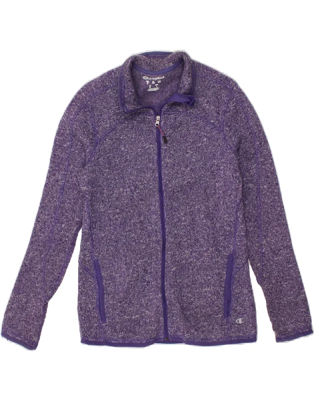 CHAMPION Womens Tracksuit Top Jacket UK 12 Medium Purple Polyester Front Pockets Side Pockets Patch Pockets