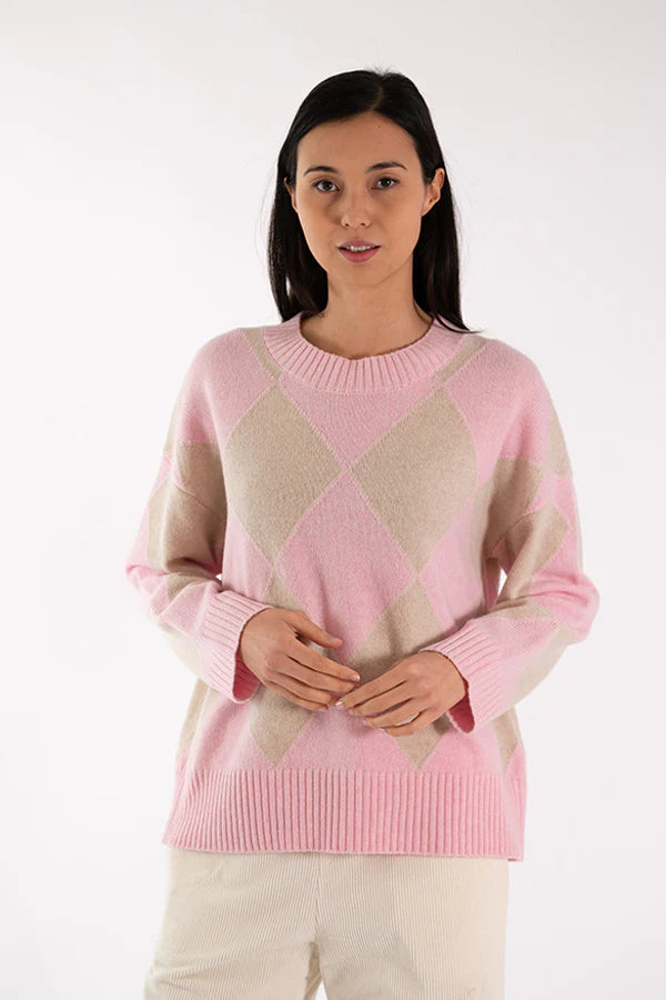 JEFF Pink Diamond Jumper Wool Fabric Cashmere Fabric Tweed Fabric