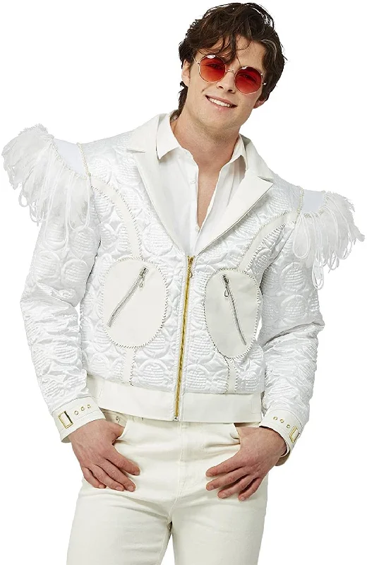 Smiffys Officially Licensed Elton John Feather Jacket Boat Neck Shawl Collar Notched Collar