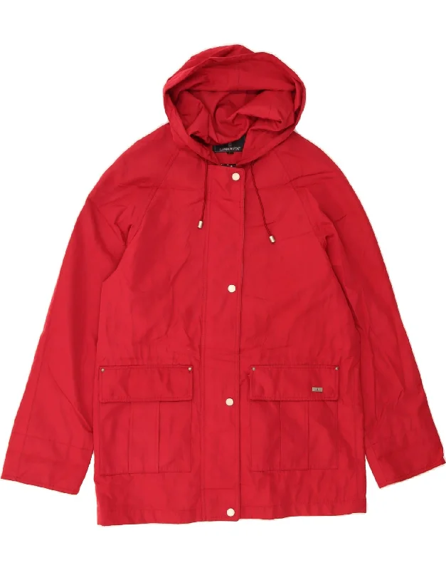 LONDON FOG Womens Hooded Windbreaker Jacket UK 10 Small Red Polyester Tiered Jacket Buttoned Jacket Zippered Jacket