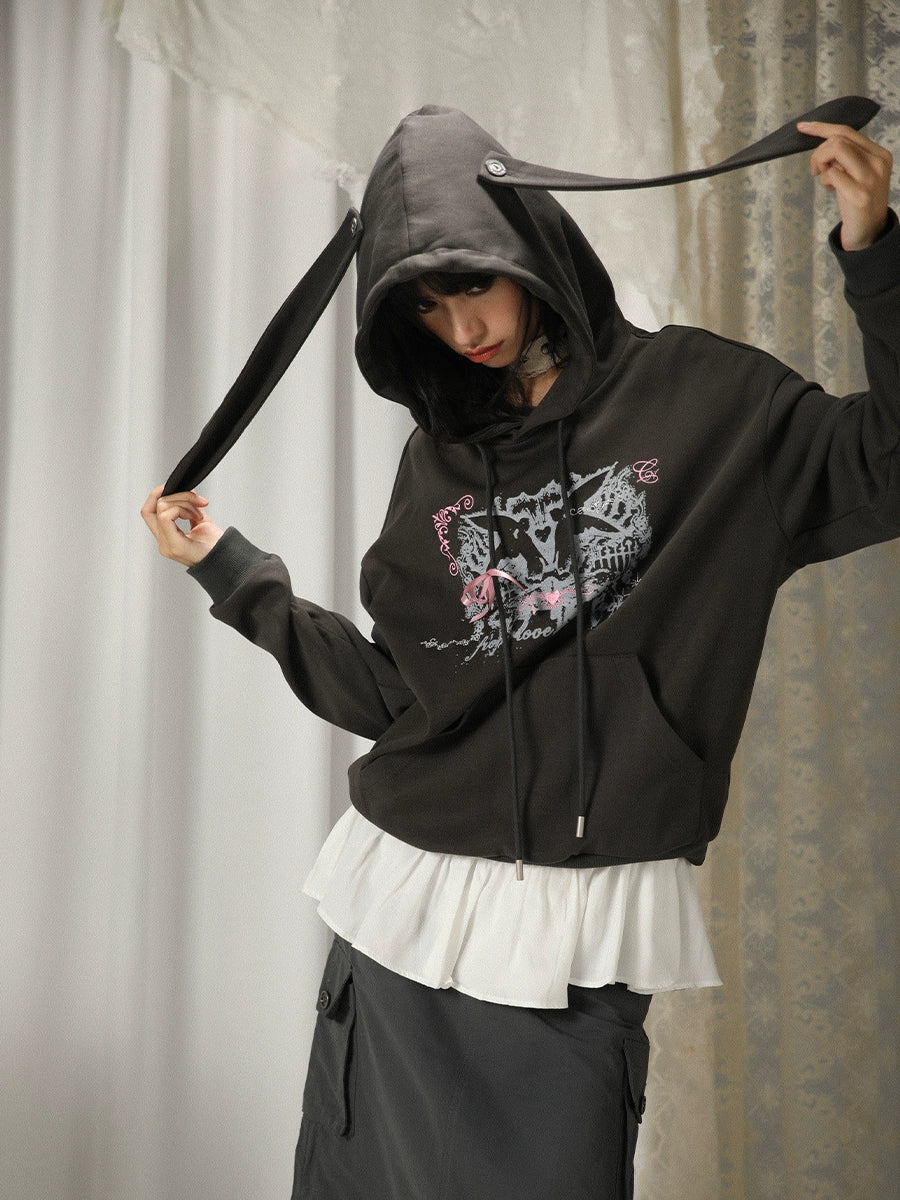 Rabbit Ears Hooded Printed Sweatshirt【s0000005747】 Hoodie with Logo Branding Identity