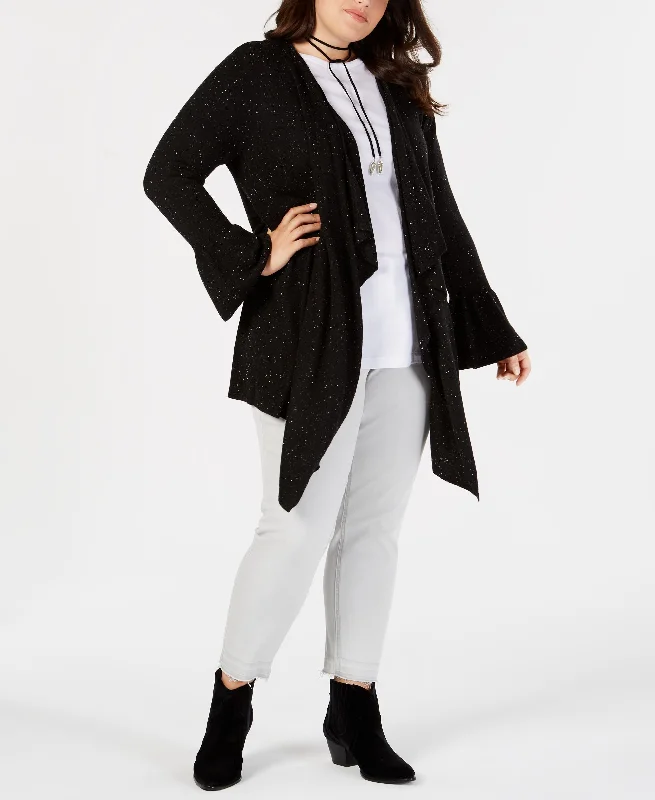 Plus Size Ruffled-Sleeve Open-Front Cardigan Mesh Cardigan Canvas Denim