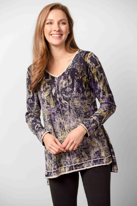 Women's Habitat | Hand Painted Elliptical Pullover | Rain Floral Square Neck Pullover