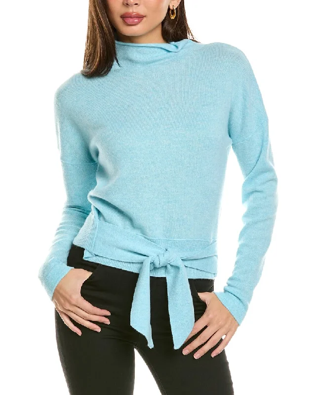 Forte Cashmere Tie-Front Cashmere Pullover Puff Sleeve Stylish