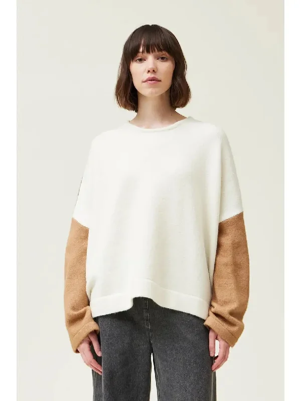 Colour Block Pullover - Ivory Blouson Sleeve Pullover