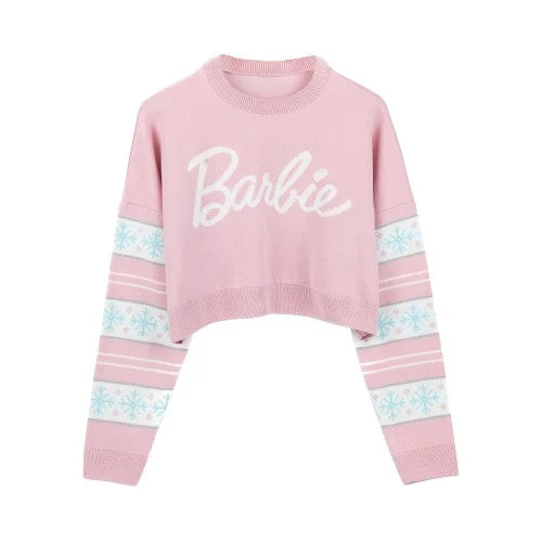 Barbie Womens/Ladies Logo Cropped Jumper Wool Fabric Cashmere Fabric Tweed Fabric