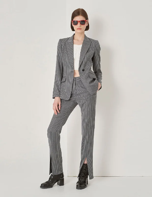 MARYLING Off-White Striped Slit Suit Trousers Trousers Bootcut Casual