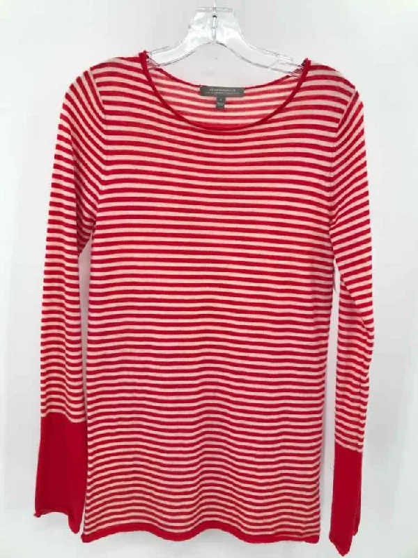 Pre-Owned Nieman Marcus Red Size Large Stripe Sweater Iron Safe Non-Iron Wrinkle Free