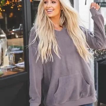 Here Comes Fall Oversized Taupe Pullover Scalloped Neck Pullover