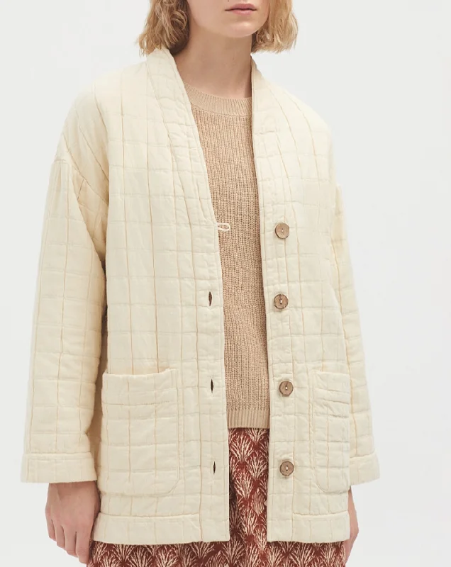 Cotton Quilt Jacket in Cream Hoodie Zip-Up Jacket Button-Up Jacket