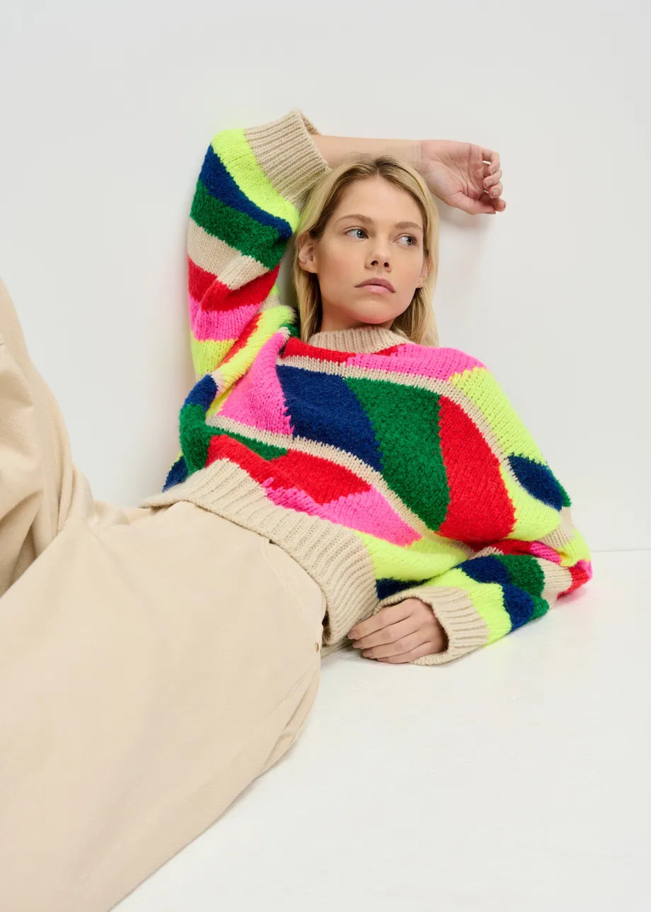 ESSENTIEL Multi Coloured Jumper Front Pockets Side Pockets Patch Pockets
