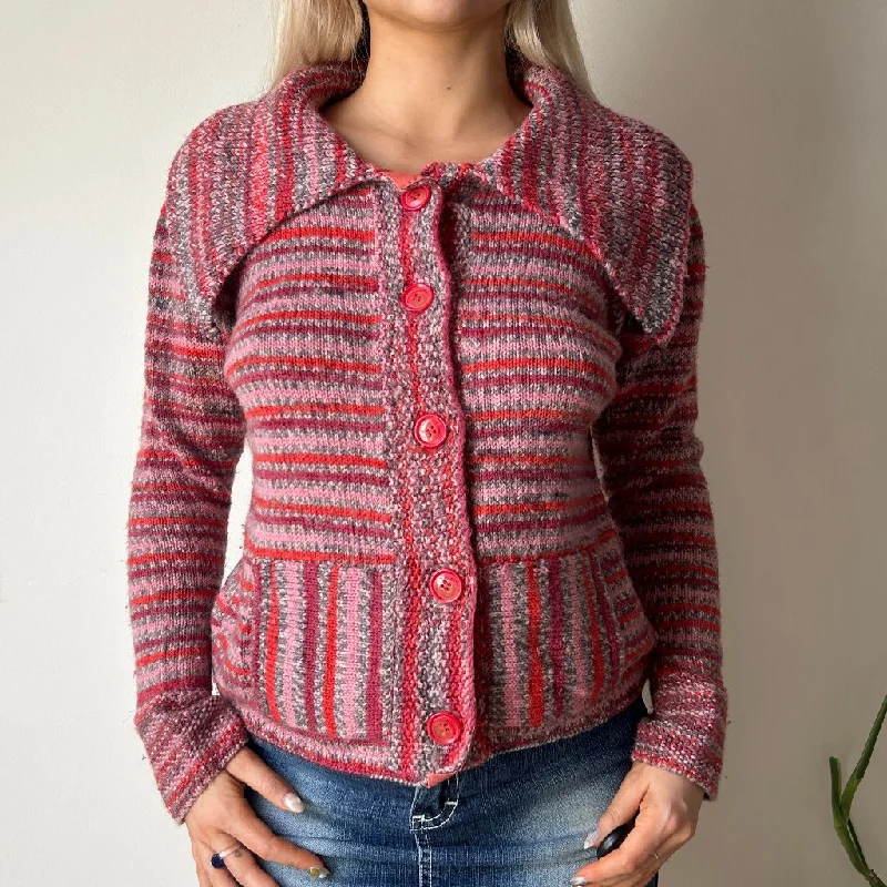 Bevilacqua Cardigan - Small Pink Wool Boxy Cardigan Fitted Cardigan A-Line