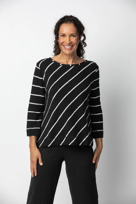 Women's Habitat | Beach Front Stripe Pullover Sweater | Black Plunging Neck Pullover