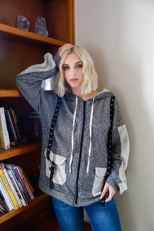 Belt & Reversed Details Zip-up Hooded Sweater Chenille Blend Fleece Blend Nylon Blend Belt & Reversed Details Zip-up Hooded Sweater Chenille Blend Fleece Blend Nylon Blend