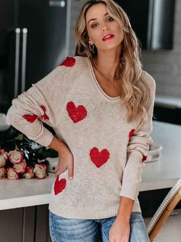 Hazel Blues® | Heart Scoop Neck Long Sleeve Sweater Wool Fabric Cashmere Fabric Tweed Fabric Hazel Blues® | Heart Scoop Neck Long Sleeve Sweater Wool Fabric Cashmere Fabric Tweed Fabric