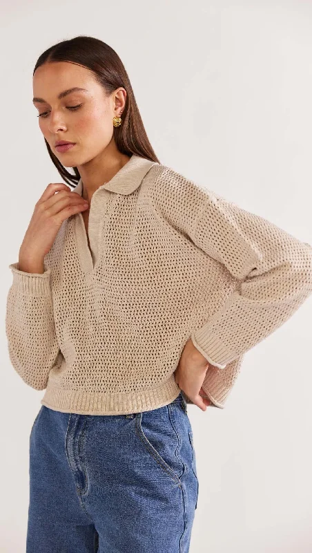 STAPLE THE LABEL - Hydra Collared Jumper - Natural Silk Blend Satin Velvet