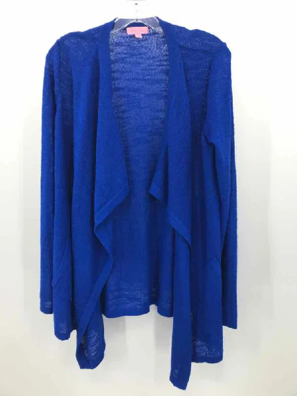 Pre-Owned Lilly Pulitzer Blue Size Medium Cardigan Sweater Velvet Chenille Corduroy