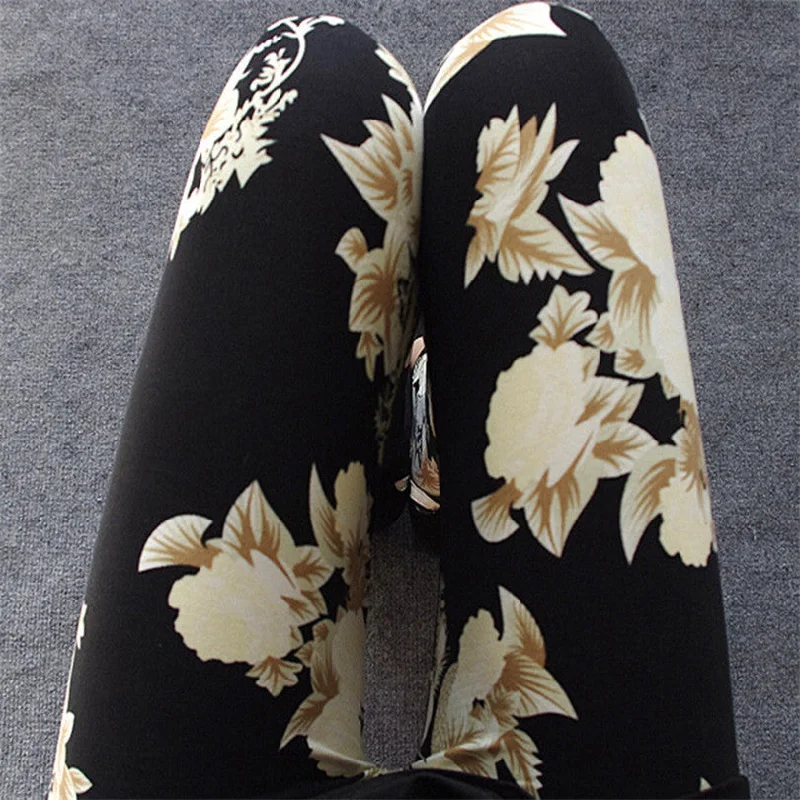 Floral patterned Printed Leggings Fashion Women Lady Slim Cotton Pants Black white Vintage graffiti trousers Trousers Satin Smooth Floral patterned Printed Leggings Fashion Women Lady Slim Cotton Pants Black white Vintage graffiti trousers Trousers Satin Smooth