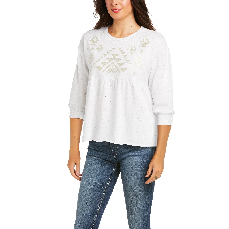 Ariat Ladies Real Cheers Half-Sleeve White Pullover 10036152 Flare Sleeve Stylish