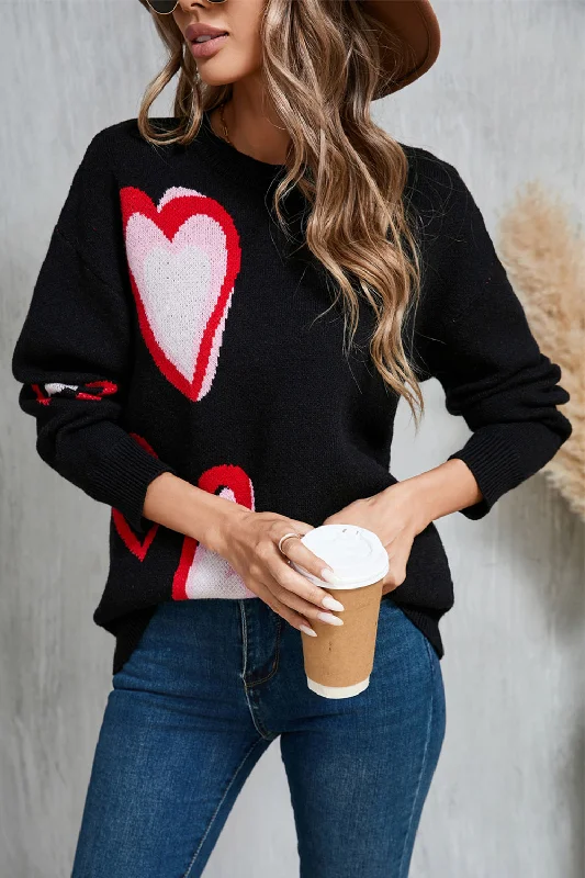 Emma Heart Round Neck Long Sleeve Sweater Hooded Caped Shawl Collar
