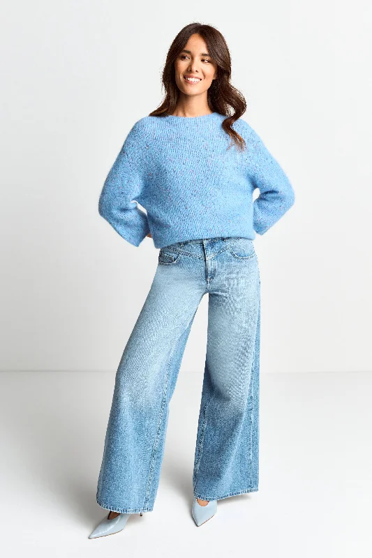 R&R Blue Speck Knit Jumper Faux Fur Fabric Real Fur Fabric Shearling Fabric