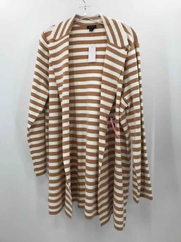 Pre-Owned Ann Taylor Brown Size XL Stripe Sweater Satin Fabric Silk Fabric Chiffon Fabric