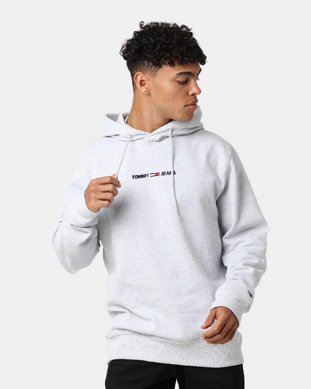 Tommy Jeans Straight Logo Hoodie Silver Grey Heather Hoodie with Applique Textured Unique