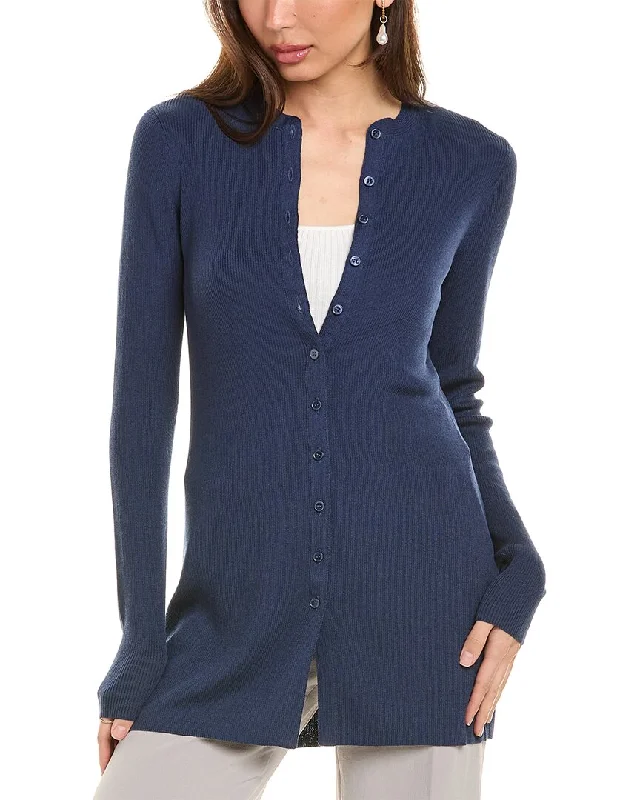 Lafayette 148 New York Ribbed Silk-Blend Cardigan Mesh Blend Leather Blend Suede Blend