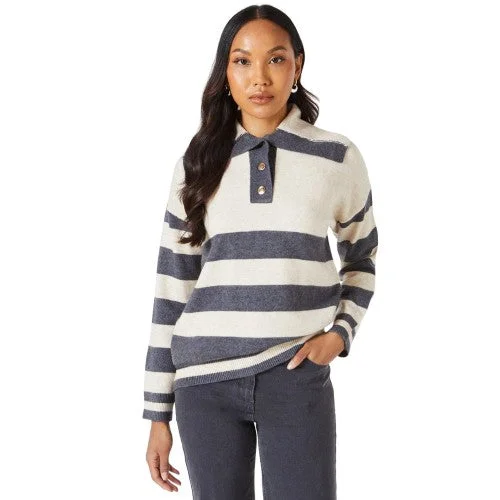 Debenhams Womens/Ladies Stripe Open Collar Sweater Top Beaded Sweater Sequined Faux Fur