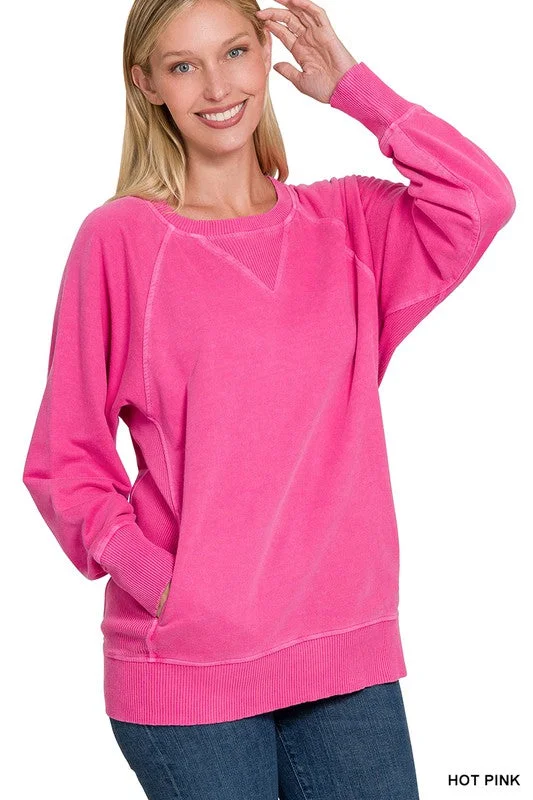 Casual Candor Hot Pink French Terry Pocket Pullover Top (Size XL) Open Front Cardigan