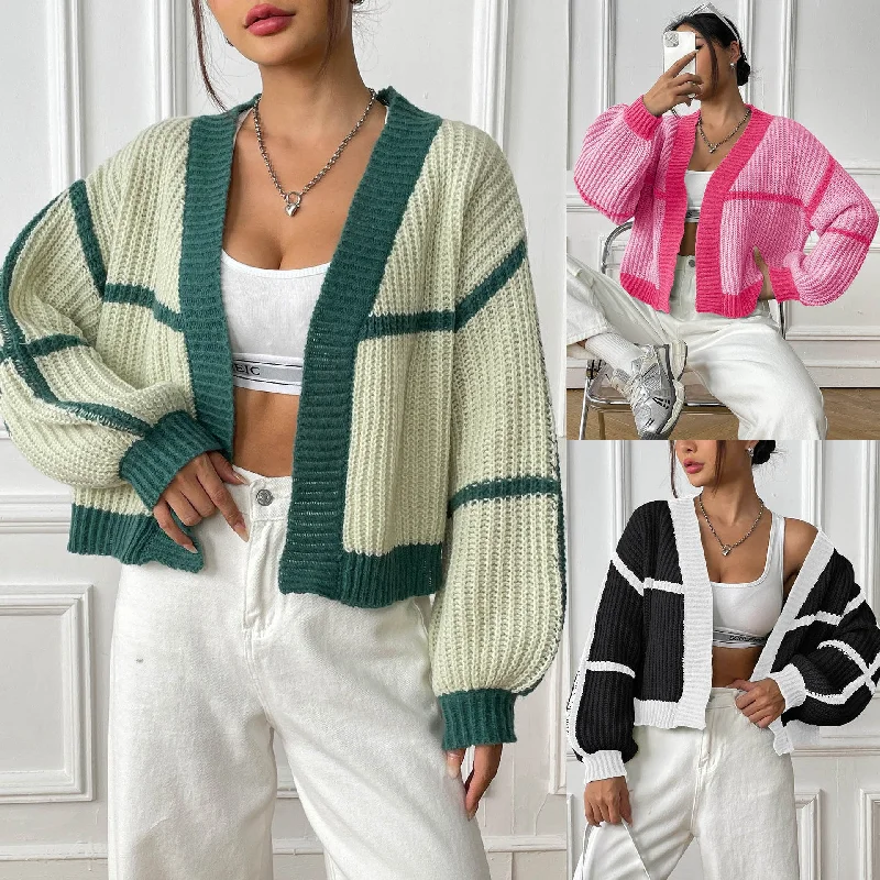 Urban Chic: Color Contrast Patchwork Sweater Collared Crew Neck Turtle Neck