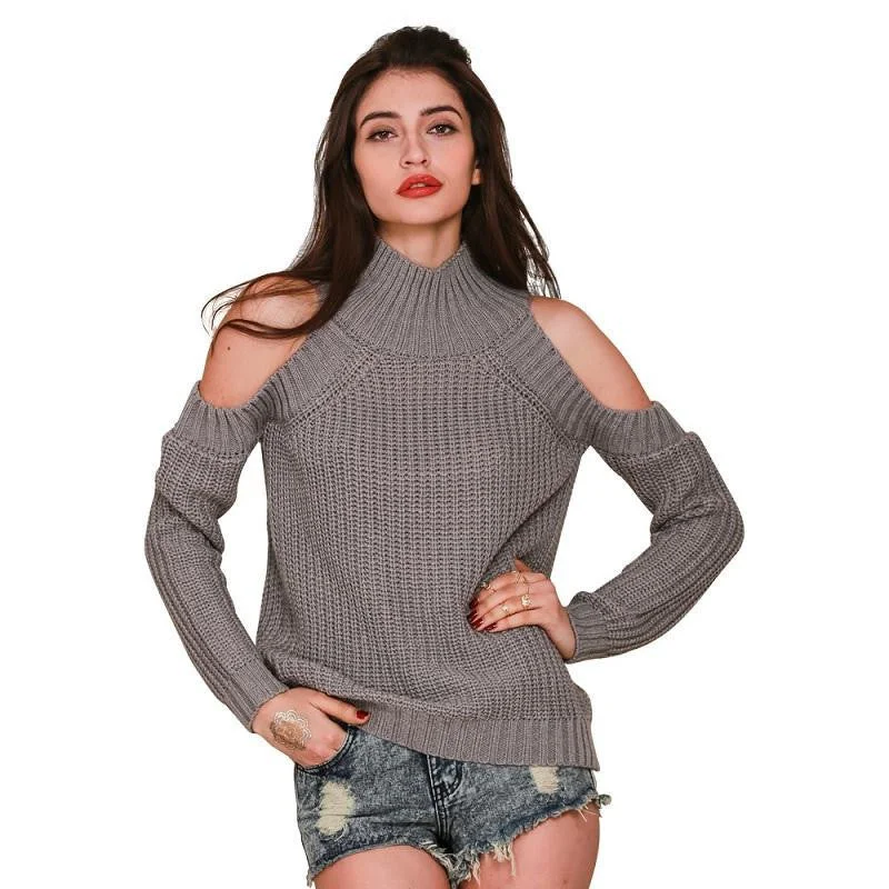 Simplee turtleneck off shoulder knitted sweater women autumn Fashion tricot pullover jumpers Pull femme oversized capes Long Sleeve Pullover