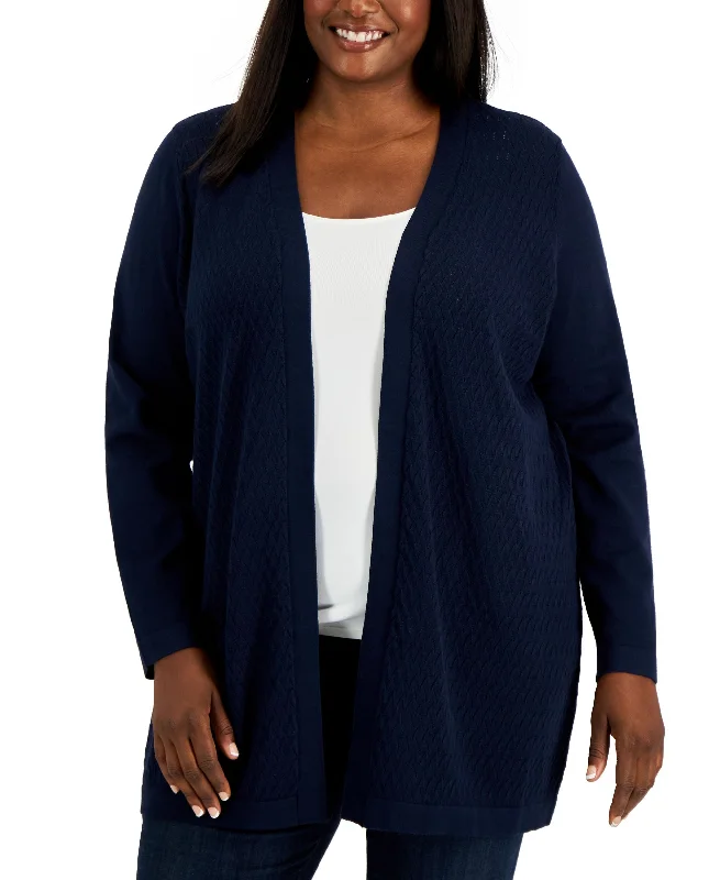 Karen Scott Plus Size Textured Knit Open Front Cardigan Zippered Buttoned Snapped