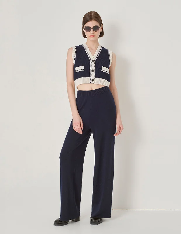 MARYLING Dark Blue Wool Knit Trousers Trousers Harem Relaxed Fit