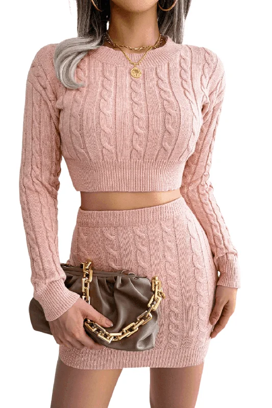 Knitted Sweater + Skirt 2Pcs Set for Women Fleece Sweater Nylon Polyester