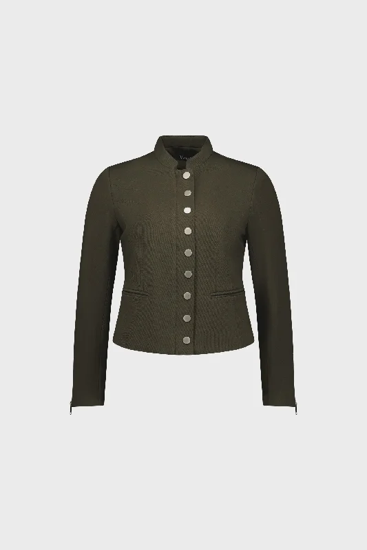Vassalli- Zip Up Military Style Lined Jacket with Button Detail Notch Collar Jacket Peter Pan Collar Jacket Cowl Neck Jacket Vassalli- Zip Up Military Style Lined Jacket with Button Detail Notch Collar Jacket Peter Pan Collar Jacket Cowl Neck Jacket