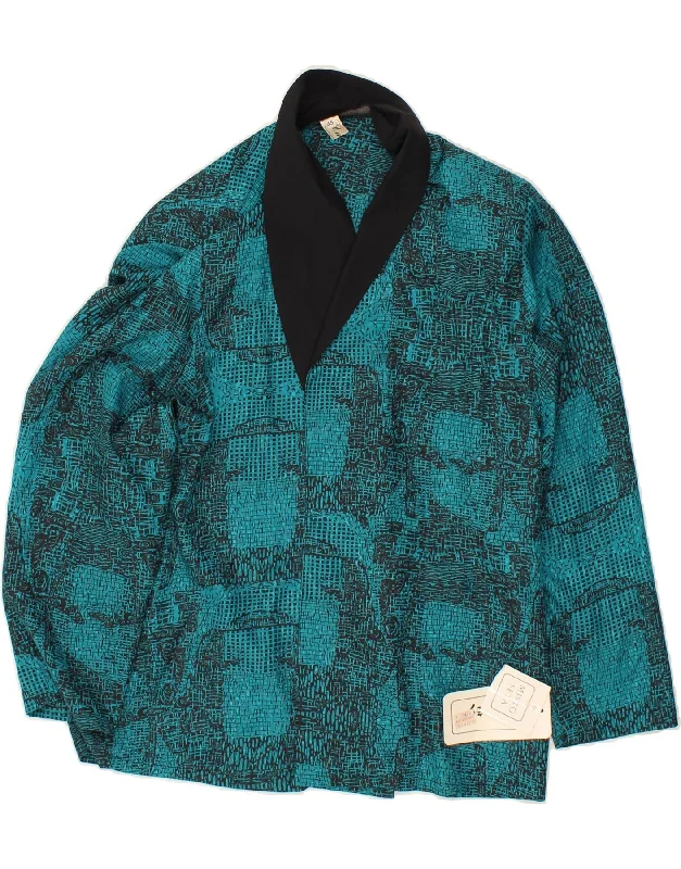 VINTAGE Womens Abstract Pattern Cardigan Top IT 45 Large Blue Silk Chenille Blend Fleece Blend Nylon Blend VINTAGE Womens Abstract Pattern Cardigan Top IT 45 Large Blue Silk Chenille Blend Fleece Blend Nylon Blend