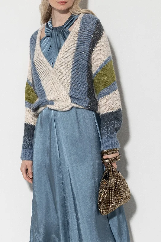 LUISA CERANO Stripe Knit Sweater High Neck Crew Neck V-Neck