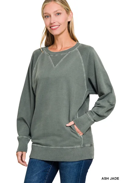 Ash Jade French Terry Pullover Ruffled Neck Pullover