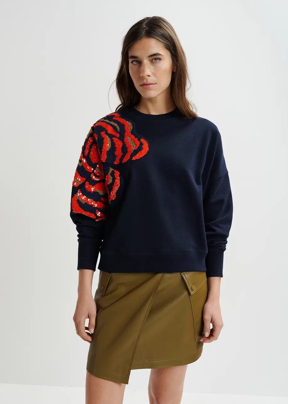 ESSENTIEL Navy & Orange Jumper Fitted Loose Oversized