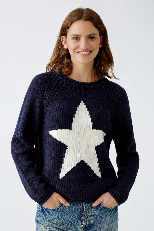 OUI BLUE JUMPER WITH A WHITE STAR Casual Formal Business