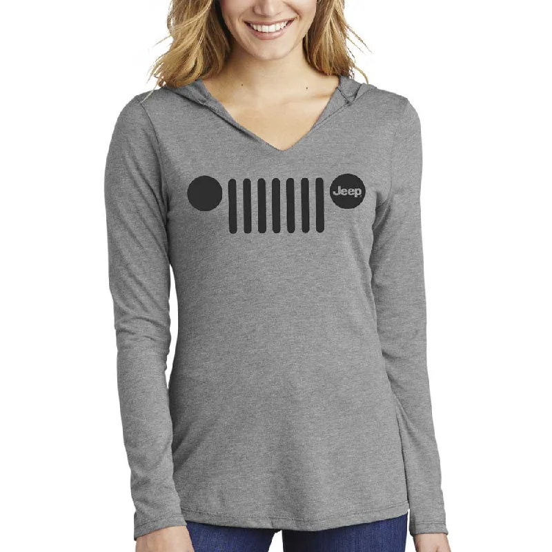 Ladies Jeep® Grille Text Triblend Hooded Pullover - Grey Heather Cap Sleeve Casual