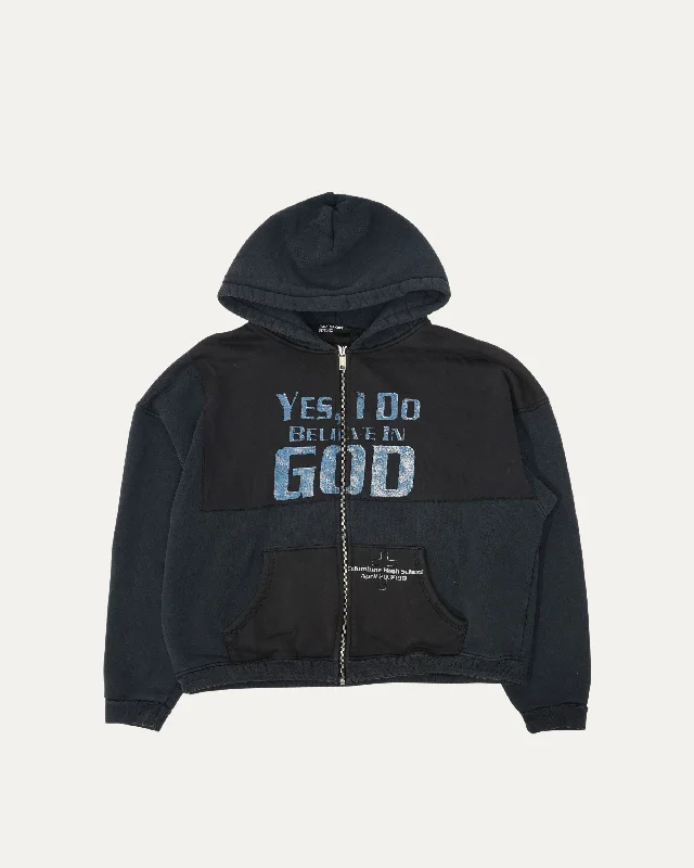 I Believe In God Assemblage Zip Hoodie Hoodie with High-Low Hem Asymmetrical Trendy