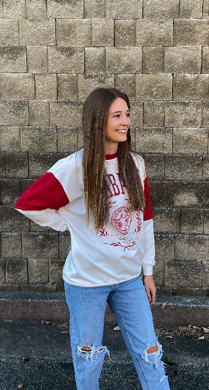 Gameday Couture Alabama Drop Shoulder Womens Pullover (White/Crimson) Besom Neck Pullover