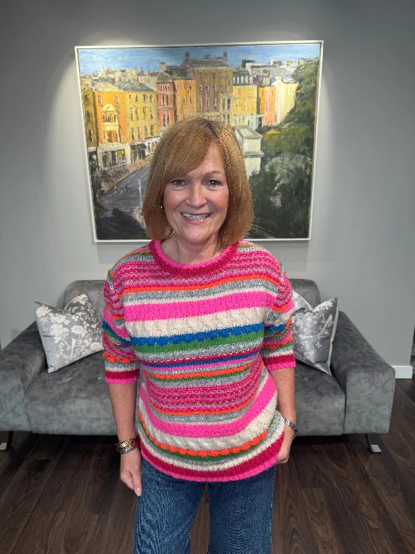 GRACE Multi Coloured Stripe Sweater Tailored Straight A-Line